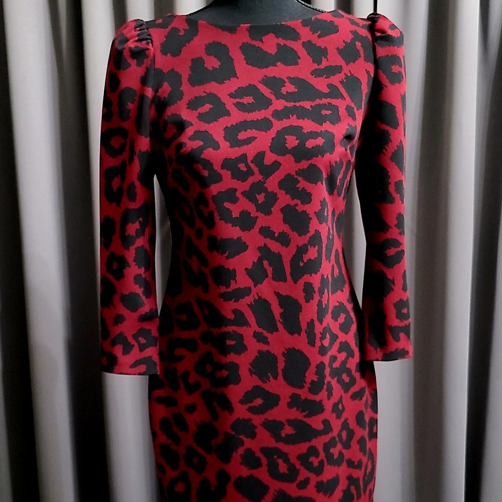 Leopard Print Long Sleeve Fitted Dress
